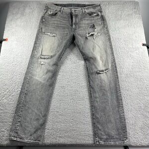 Levi 501 Jeans Mens 38x34 (38x33) Gray‎ Lightwash Distress Fade Button Fly